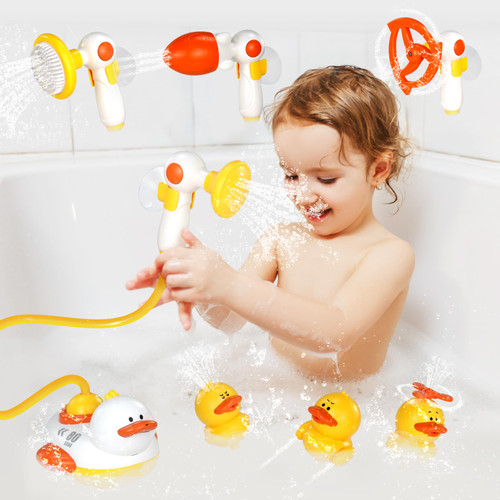 Bathtub Toys for Kids Ages 4-8 Baby Bath Toys with 3 Bath Ducks & 4 Toddlers Shower Sprayer, Bath Time Toys for Toddlers 1-3 Bath Tub Toys for Toddlers 1-3 & Kids Ages 4-8, Water Toys Shower Head