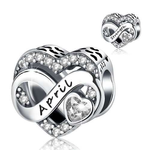 dazlily April Birthstone Charms 925 Sterling Silver Love Heart Charms, Happy Birthday Charms for Bracelet Necklace Valentine's Day Mother's Day Jewelry Gifts for Women Girls (April)