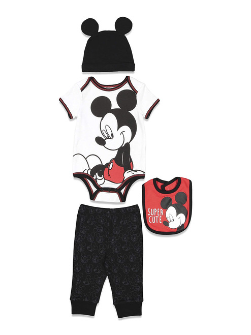 Disney Mickey Mouse Baby Boys Layette Set Bodysuit Pants Hat Bib 0-3 Months Disney Mickey Mouse Baby Boys Layette Set Bodysuit Pants Hat Bib 0-3 Months