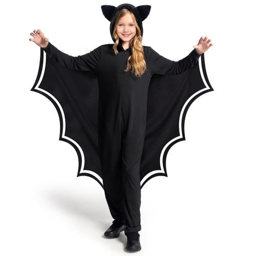 Spooktacular Creations Kid Bat Costume Glow in the Dark, Bat Wings Costume, Black Bat Jumpsuit for Boy, Girls Halloween Dress Up-S