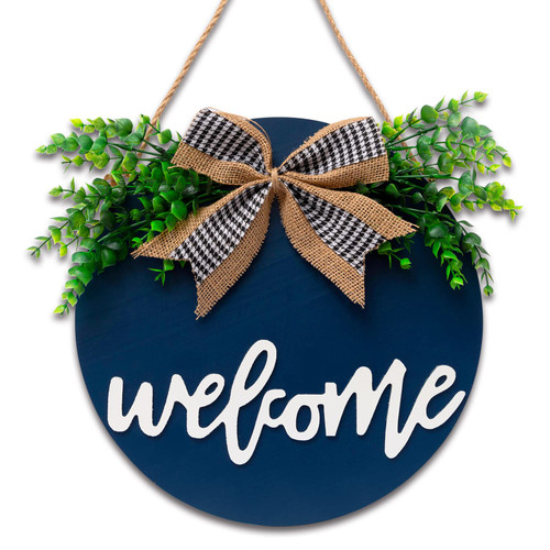Welcome Sign For Front Door, Farmhouse Wall Decor Welcome Sign, 12" Wooden Welcome Home Decorations, Outdoor Welcome Signs For Porch, Wreaths For Front Porch Door Wall Hanging by Nidoot(Dark Blue) Welcome Sign For Front Door, Farmhouse Wall Decor Welcome Sign, 12" Wooden Welcome Home Decorations, Outdoor Welcome Signs For Porch, Wreaths For Front Porch Door Wall Hanging by Nidoot(Dark Blue)