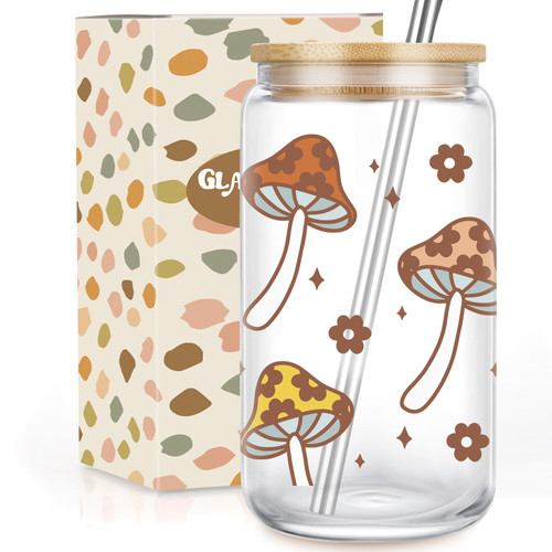 GSPY Mushroom Cup, Mushroom Gifts, Mushroom Glass Coffee Cup with Lid & Straw, Cute Mushroom Stuff, Cute Cups Aesthetic Mushroom Mug Tumbler - Mushroom Gift, Christmas Drinking Gifts for Women GSPY Mushroom Cup, Mushroom Gifts, Mushroom Glass Coffee Cup with Lid & Straw, Cute Mushroom Stuff, Cute Cups Aesthetic Mushroom Mug Tumbler - Mushroom Gift, Christmas Drinking Gifts for Women