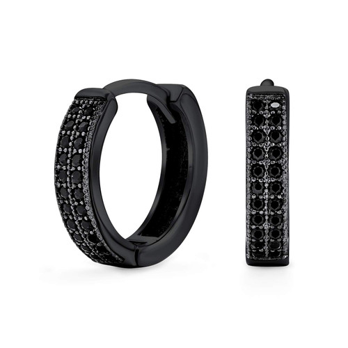 Unisex Black Pave CZ Cubic Zirconia Micro Pave 2 Row Slender Huggie Hoop Earrings For Women Teens Men Cubic Zirconia IP Black .925 Sterling Silver .30 Diameter Unisex Black Pave CZ Cubic Zirconia Micro Pave 2 Row Slender Huggie Hoop Earrings For Women Teens Men Cubic Zirconia IP Black .925 Sterling Silver .30 Diameter