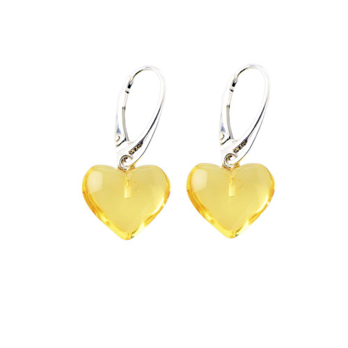 Amber Heart Earrings - Dangle Baltic Amber And Sterling Silver Earrings (Honey)