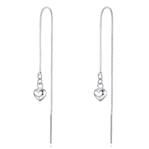 Hius 925 Sterling Silver Threader Earrings for Women, Cubic Heart Tassel Drop Dangle Earrings Long Dainty String Earrings for Girls