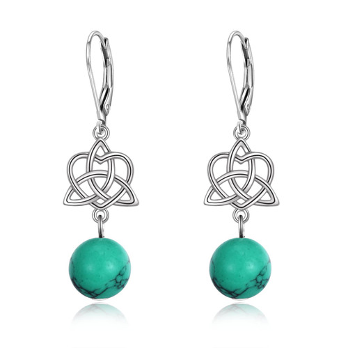 YFN Celtic Turquoise Earrings Sterling Silver Turquoise Celtic Triangle Trinity Knot Earrings Heart Good Luck Irish Jewelry for Women Girls