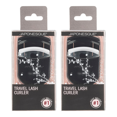 JAPONESQUE Travel Eyelash Curler, Black, Pack of 2 - Plastic Eyelash Curlers for Travel Makeup - Comes with Bonus Replacement Lash Pad - 2 Pack
