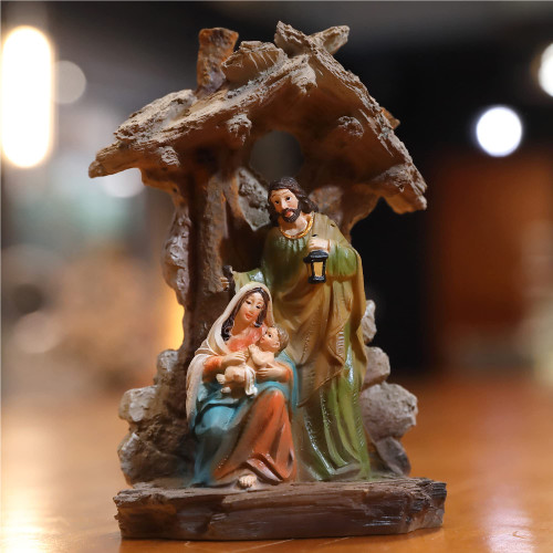 Zayton Holy Family Nativity Sets for Christmas Indoor Scene 6.25" Figurine Crib Little People Home Decoration Christ Jesus Statues Mary Joseph Miniature Sculpture Gift