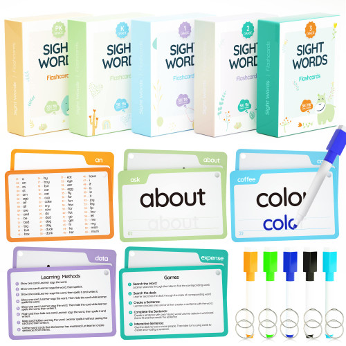 WJPC 300 Cards, 580PCS High Frequency Sight Words Flash Cards for (Pre-K Pre-Kindergarten, Kindergarten, 1st, 2nd, 3rd Grade, First Second Third Grade 3,4,5,6,7,8,9 Years Ages Kids Boys Girls