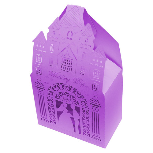 Auto-plaza 50 Pieces Church Laser Cut Favor Boxes DIY Wedding Birthday Gift Candy Boxes with Romantic Castle Design (Purple)