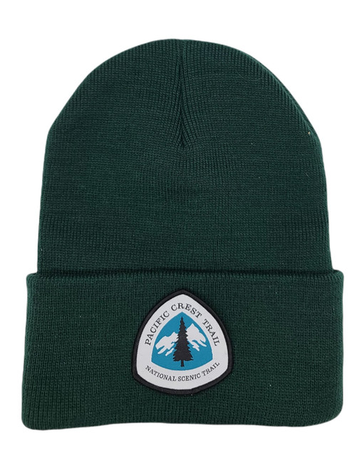 PNW Wonderland Apparel Beanie - Pacific Crest Trail Skull Cap with Offical PCT Woven Patch (Green), One Size