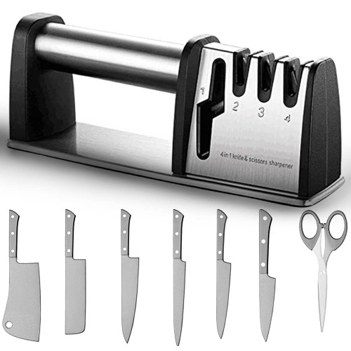 Knife Sharpeners 4 in 1 Kitchen Blade and Scissors Sharpening Tool, Powerful Professional Chef's Kitchen Knife Accessories, Manual Knife Sharpener Knife Sharpeners 4 in 1 Kitchen Blade and Scissors Sharpening Tool, Powerful Professional Chef's Kitchen Knife Accessories, Manual Knife Sharpener