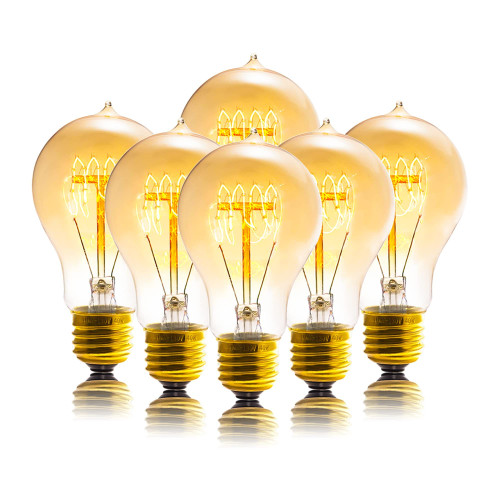 Sevici Edison Bulbs, A19 Bulbs 6 Pack, Dimmable 120V 40W Amber Glass, 240 Lumens E26 Base, Antique Retro Style Vintage Incandescent Bulbs, 2200K Warm Yellow Light, for Home Office Desk Lamp Stand