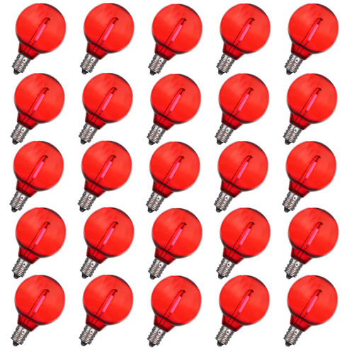 NIOSTA 25 Pack G40 LED Christmas Replacement Bulbs, Clear Red Globe Light Bulbs for Outdoor String Lights, E12/C7 Candelabra Base, 0.6W LED Filament and Clear Shatterproof Plastic Material
