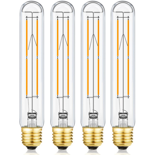 4 Pack T10 LED Bulb 8W Dimmable E26 Base Tubular Light Bulb 2700K Warm White 75W Equivalent 800lm 7.3in Bulb for Rustic Pendant, Wall scones Tube Light Bulbs Desk Lamp Vintage Edison Long Light Bulbs