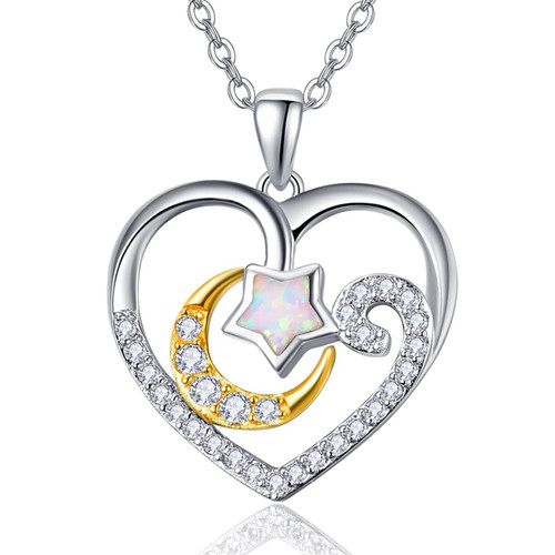 Dreamboat Moon and Star Necklace for Women Girls 925 Sterling Silver Opal Star Moon Heart Pendant Necklace with Zirconia Valentine Birthday Jewelry Gifts Dreamboat Moon and Star Necklace for Women Girls 925 Sterling Silver Opal Star Moon Heart Pendant Necklace with Zirconia Valentine Birthday Jewelry Gifts