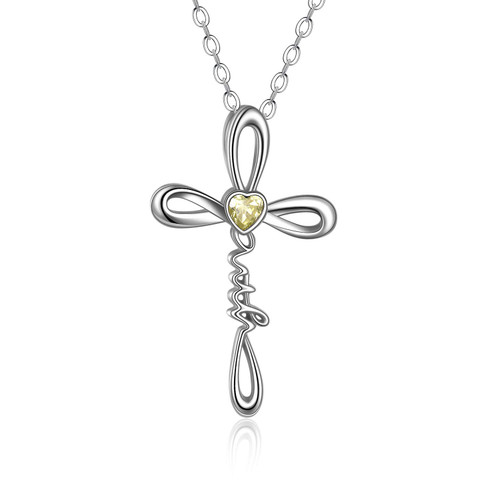 UCADRIT Celtic Faith Cross Necklace November Birthstone Sterling Silver with Simulated Birthstone November Faith Jewelry for Women Confirmation Gifts(11-November)