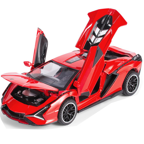 IYEAM Lambo Toy Car Sian FKP3 Die-Cast Car Model with Lights and Sound Pull Back Toy Car for Boys Age 6 + Year Old (Red)