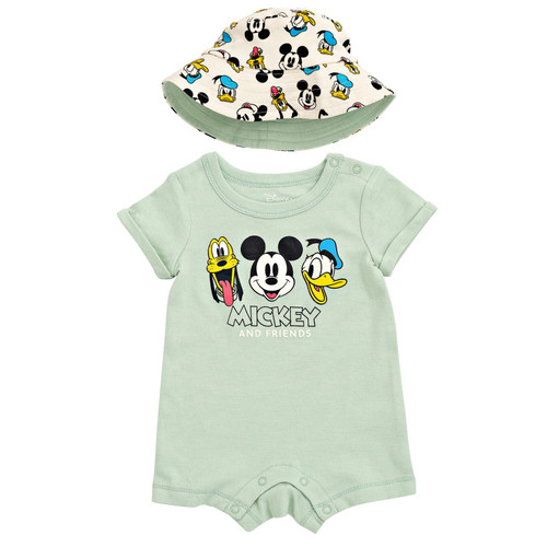 Disney Mickey Mouse Donald Duck Pluto Newborn Baby Boys Romper and Hat Green 0-3 Months Disney Mickey Mouse Donald Duck Pluto Newborn Baby Boys Romper and Hat Green 0-3 Months
