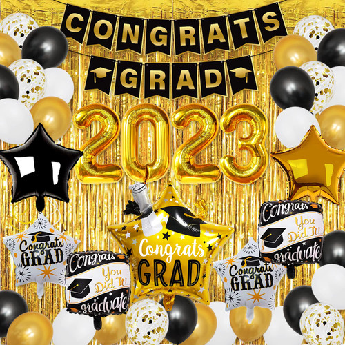 Graduation Party Decoartions 2023 Set Black and Gold Graduation Decorations 2023 Congrats Grad Banner Graduation Balloons Gold Fringe Graduation Party Supplies 2023 Class of 2023 Decorations Graduation Party Decoartions 2023 Set Black and Gold Graduation Decorations 2023 Congrats Grad Banner Graduation Balloons Gold Fringe Graduation Party Supplies 2023 Class of 2023 Decorations