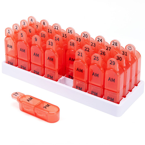 Monthly Pill Organizer, 30 Day Pill Organizer 2 Times A Day, One Month Pill Box Organizer AM PM, 31 Day Pill Organizer with 32 Daily Compartments for Fish Oil, Vitamins, Orange Monthly Pill Organizer, 30 Day Pill Organizer 2 Times A Day, One Month Pill Box Organizer AM PM, 31 Day Pill Organizer with 32 Daily Compartments for Fish Oil, Vitamins, Orange
