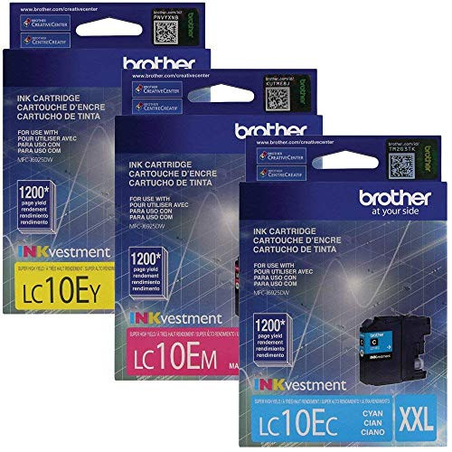 Brother LC10EC, LC10EM, LC10EY Super High Yield XXL Cyan, Magenta and Yellow Color Ink Cartridge Set