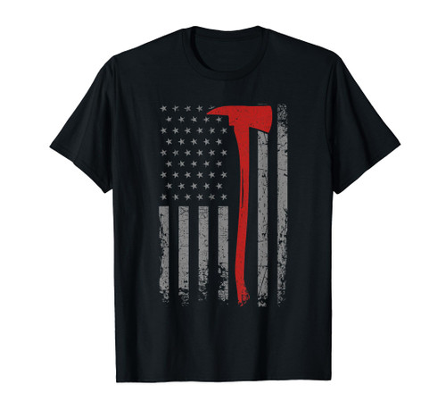 Wildland Firefighter Axe American Flag Thin Red Line Fireman T-Shirt