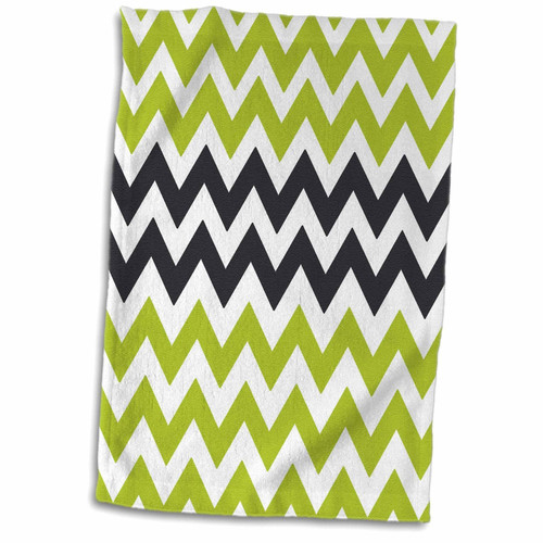 3D Rose Chartreuse Green and Charcoal Chevron Stripes TWL_210753_1 Towel, 15" x 22", Multicolor