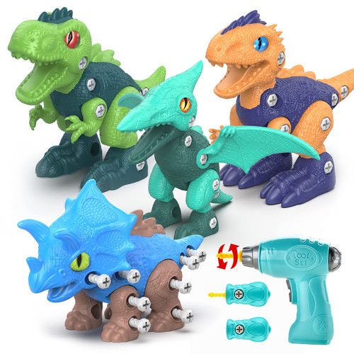 Dinosaur Toys for 3 4 5 6 Year Old Boys,Take Apart Dinosaurs Toys for Kids 3-5 5-7,STEM Educational Construction Building Toys with Electric Drill, Dinosaur Birthday Party Supplies Gifts for Boy