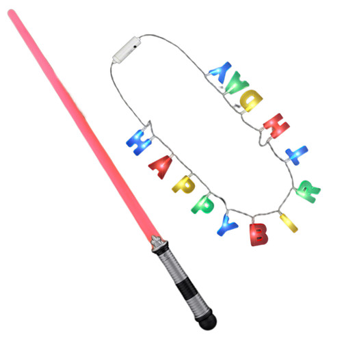 blinkee 2 in 1 Bundle Light Up Happy LED Lights Necklace and 28 Inches Red Light Saber