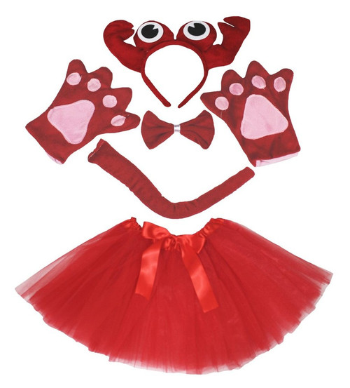 Petitebella Red Crab Headband Bowtie Tail Gloves Tutu 5pc Costume for Girl (One Size)