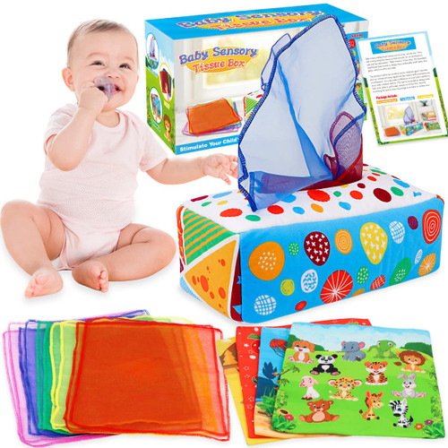 Aiduy Baby Toys 6 to 12 Months - Baby Tissue Box Toys Montessori Toys for Babies 6-12 Months - Soft Crinkle Infant Sensory Toys for 1 Year Old Early Learning Toys Baby Boys Girls Gifts