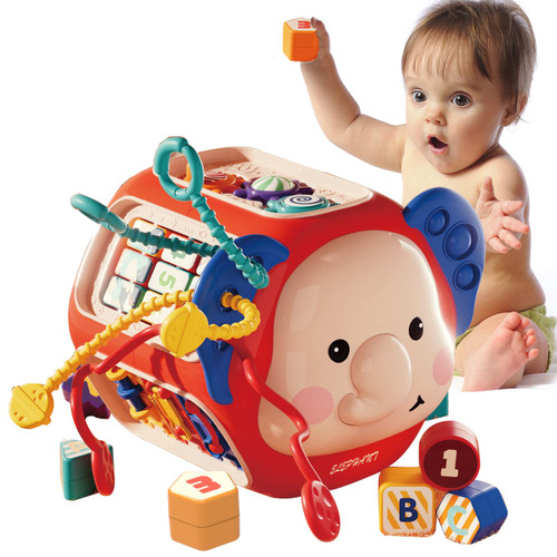 Fistone Toddlers Montessori Educational Toys, 8-in-1 Activity Cube Toy, Baby Sensory Shape Sorter Blocks Toy with Music & Light, for Babies Toddlers 18+ Months Boys & Girls