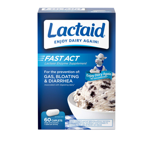 Lactaid Fast Act Lactose Intolerance Relief Caplets with Lactase Enzyme, 60 Travel Packs of 1-ct.