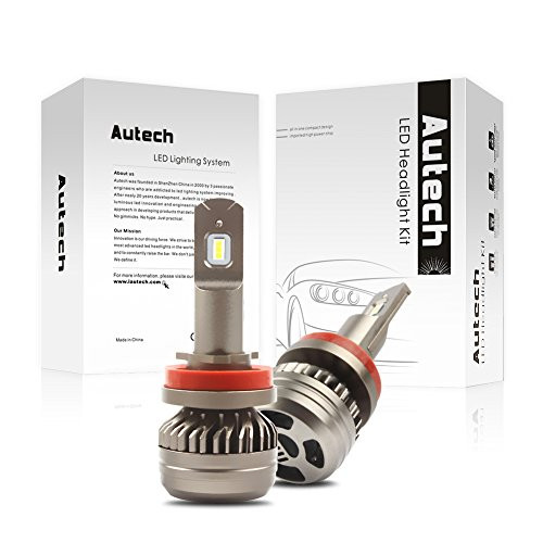 Autech H11 (H8,H9) LED Headlight Bulbs LED Headlight Bulb Conversion Kit 50W 6500Lm 6000K Cool White 3-Year Warranty