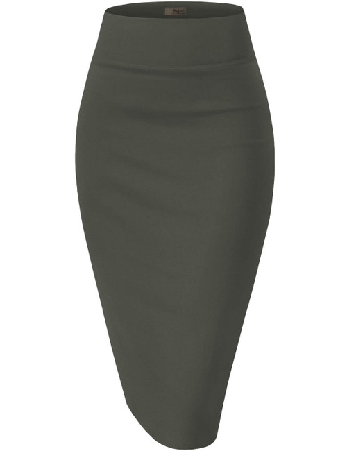 Hybrid & Company Womens Premium Nylon Ponte Stretch Office Pencil Skirt Made Below Knee KSK45002 1073T Gunmetal L