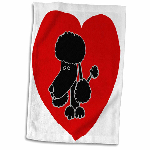 3dRose All Smiles Art Love - Fun Black Poodle Puppy Dog and Red Heart Love - Towels (twl-201823-1)