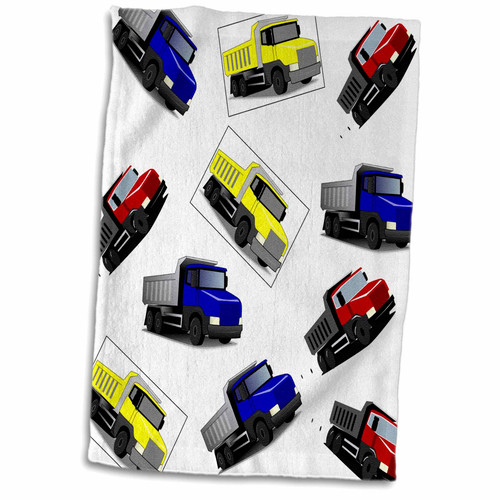 3dRose Print of Red Yellow and Blue Dump Trucks Pattern - Towels (twl-221646-1)