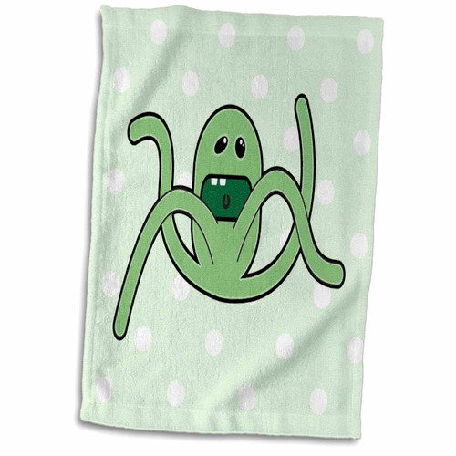 3dRose Florene Childrens Art V - Image of Cartoon Octopus On Soft Green Dots - Towels (twl-236247-1)