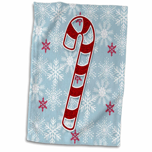 3dRose Holiday Striped Red and White Candy Cane on Blue with Snowflakes - Towels (twl-264303-1)