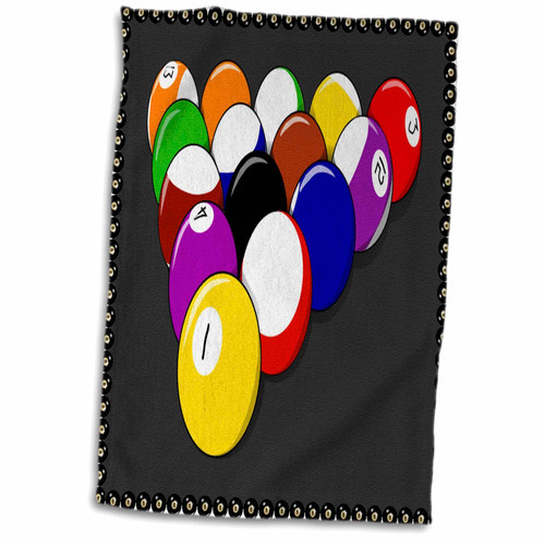3dRose Florene Games - Color Pool Balls With 8 Ball Frame - Towels (twl-39591-1)