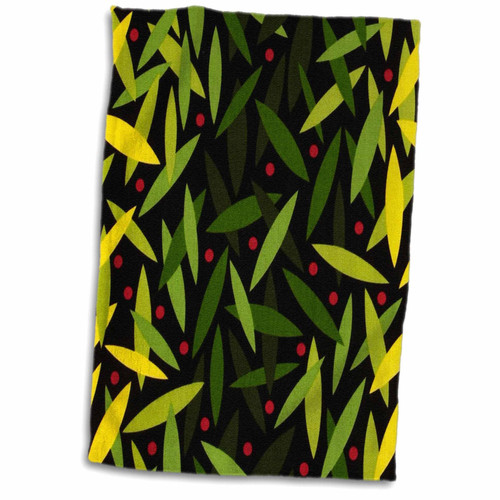 3dRose Florene Floral Abstract - Large Green n Yellow Mod Leaves - Towels (twl-60512-1)