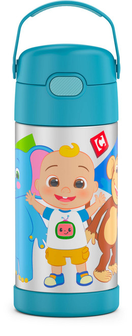 THERMOS FUNTAINER 12 Ounce Stainless Steel Vacuum Insulated Kids Straw Bottle, Cocomelon