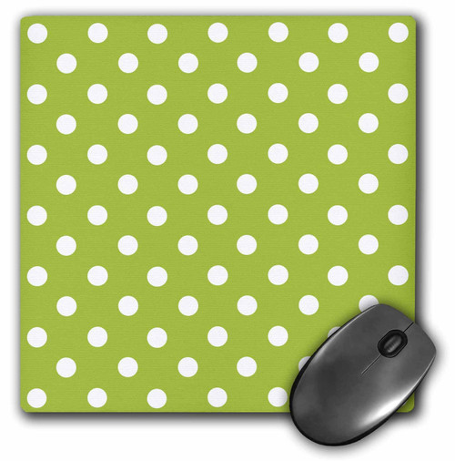 3dRose LLC 8 x 8 x 0.25 Inches Mouse Pad, Green and White Polka Dot Print (mp_20404_1)
