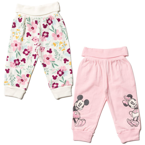 Disney Minnie Mouse Mickey Mouse Newborn Baby Girls 2 Pack Pants White/Pink 3-6 Months