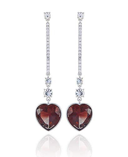 GUESS Jet Red Stone Heart Drop Charm Linear Earrings
