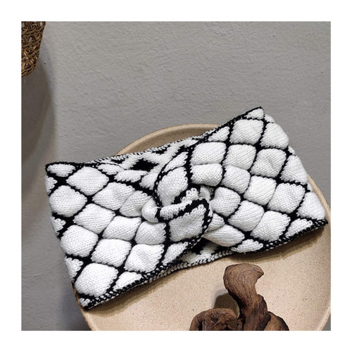 SUOER Fan Autumn and Winter Solid Crochet Women's Headband Braided Cross Handmade Hairband Warm and Sweet Girl Fashion Hair Accessories (Color : White)