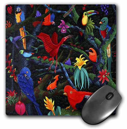 3dRose LLC 8 x 8 x 0.25 Inches Mouse Pad, Rainforest Birds (mp_3215_1)