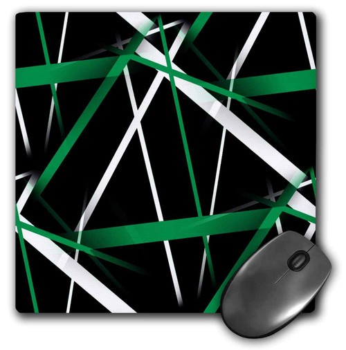 3dRose Taiche - Digital Art - Line Abstract Pattern - Seamless Criss Cross Green and White Lines On Black - Mousepad (mp_320717_1)