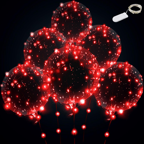 Led Balloons Light up Balloons Clear Bobo Balloons Transparent Light Balloons for Party, Birthday, Anniversary, Wedding (Red, with battery)